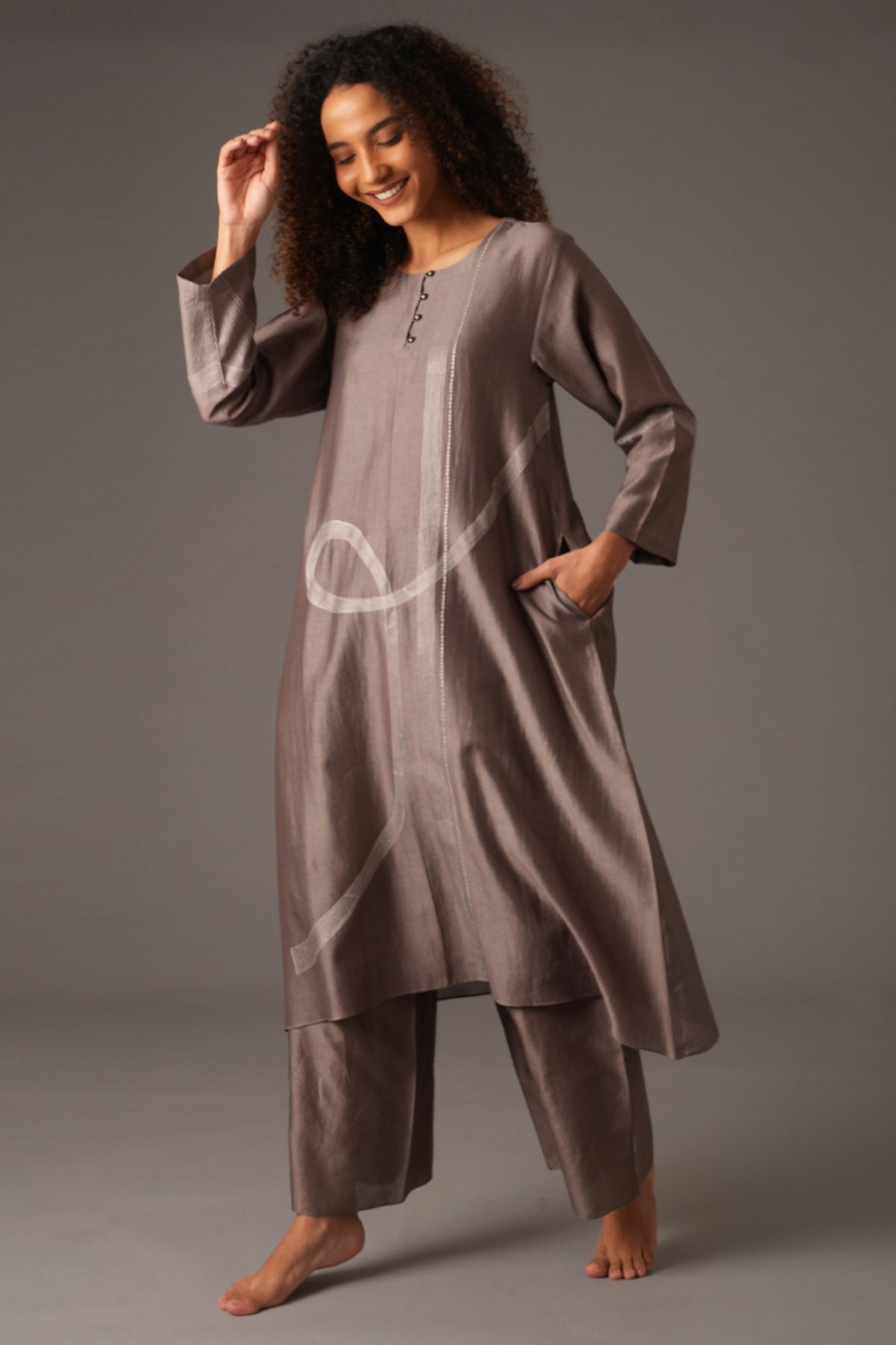 Khat Clothing Greige Chanderi Silk Kurta & Pants for women online at ScrollnShops