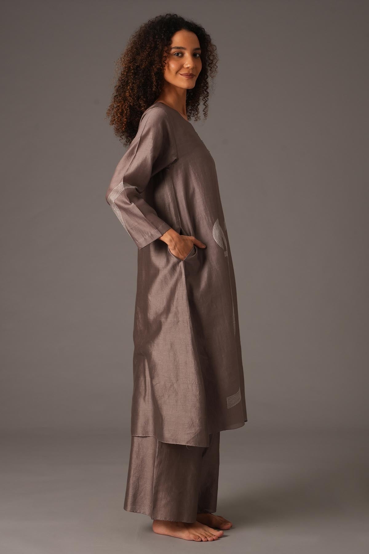 Greige Chanderi Silk Kurta Set