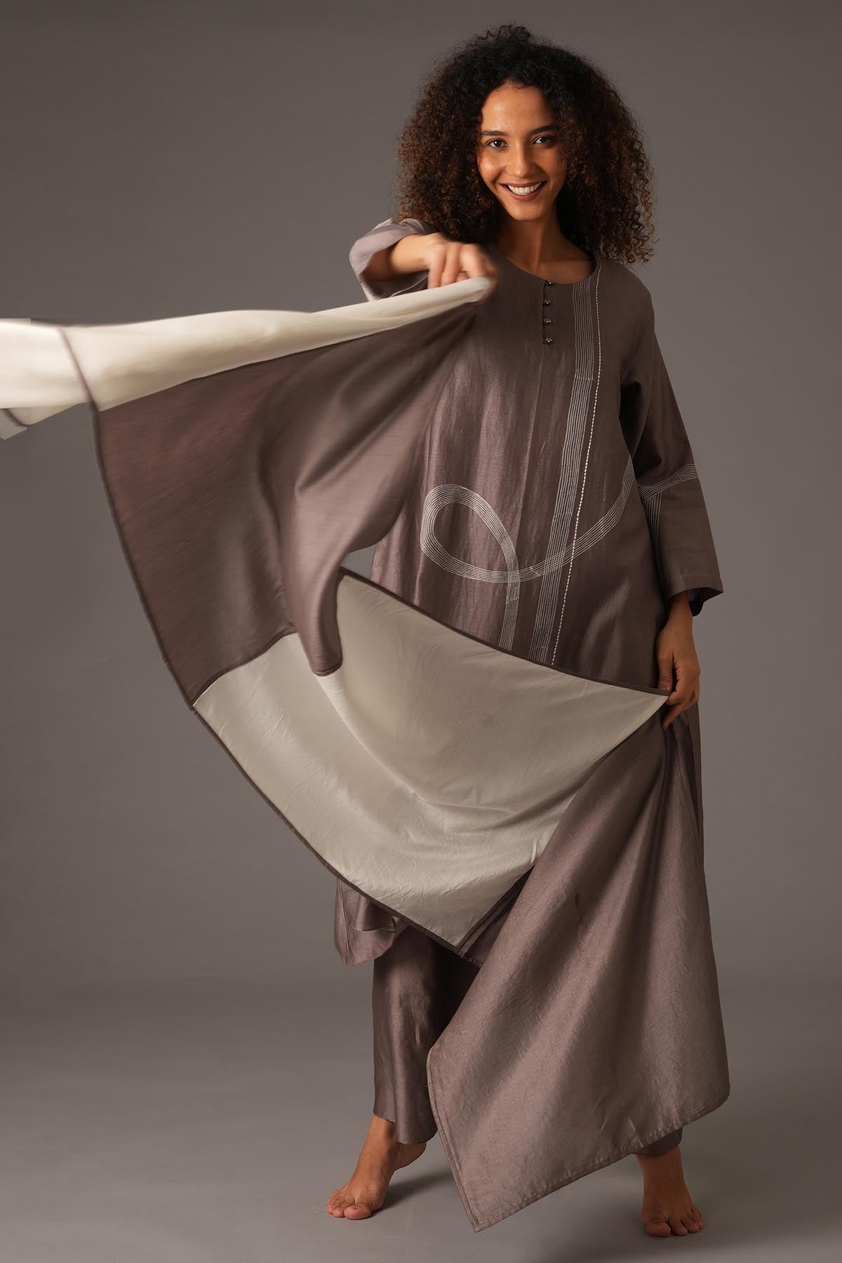 Khat Clothing Greige Chanderi Silk Kurta Set for women online at ScrollnShops