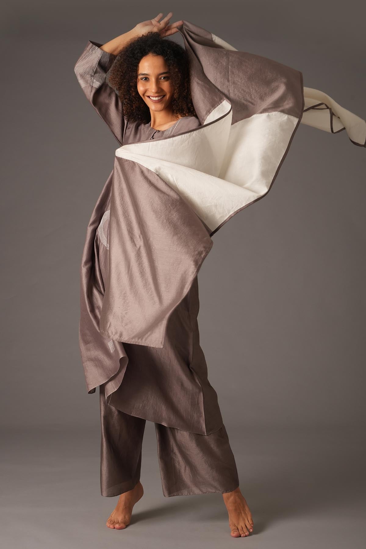 Greige Chanderi Silk Kurta Set