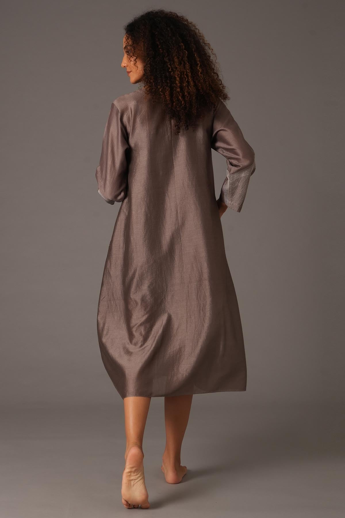 Greige Chanderi Silk Midi Dress