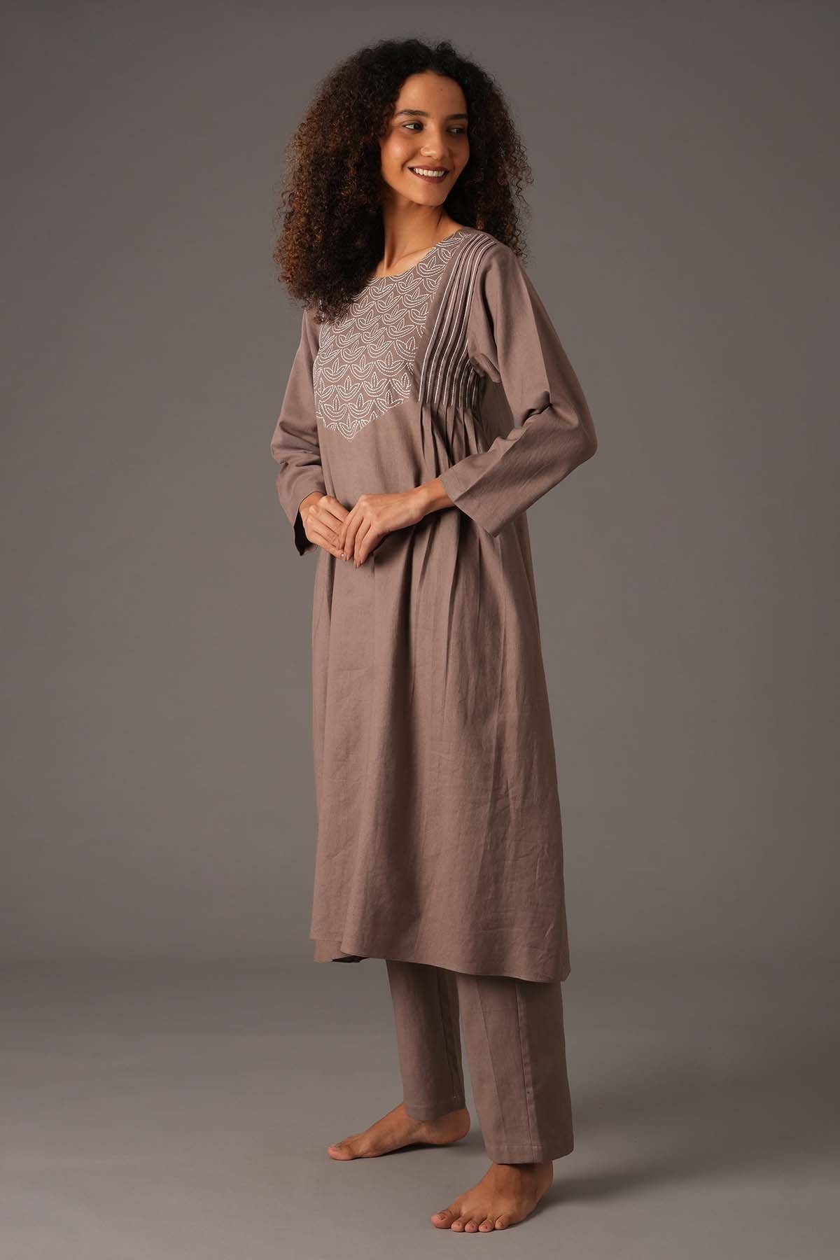 Greige Embroidered Kurta & Pants