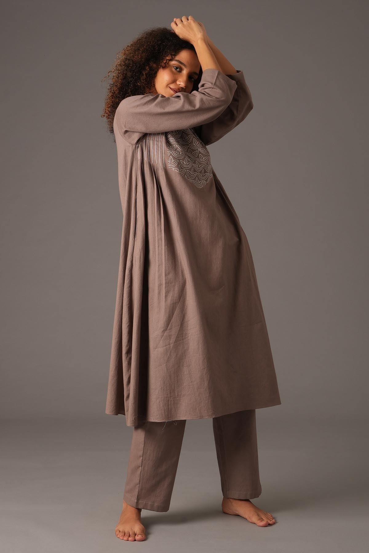 Greige Embroidered Kurta & Pants