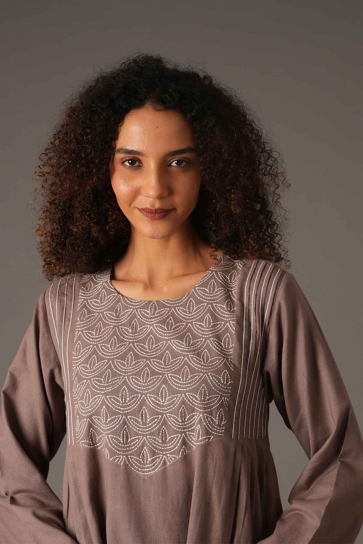 Greige Embroidered Midi Dress