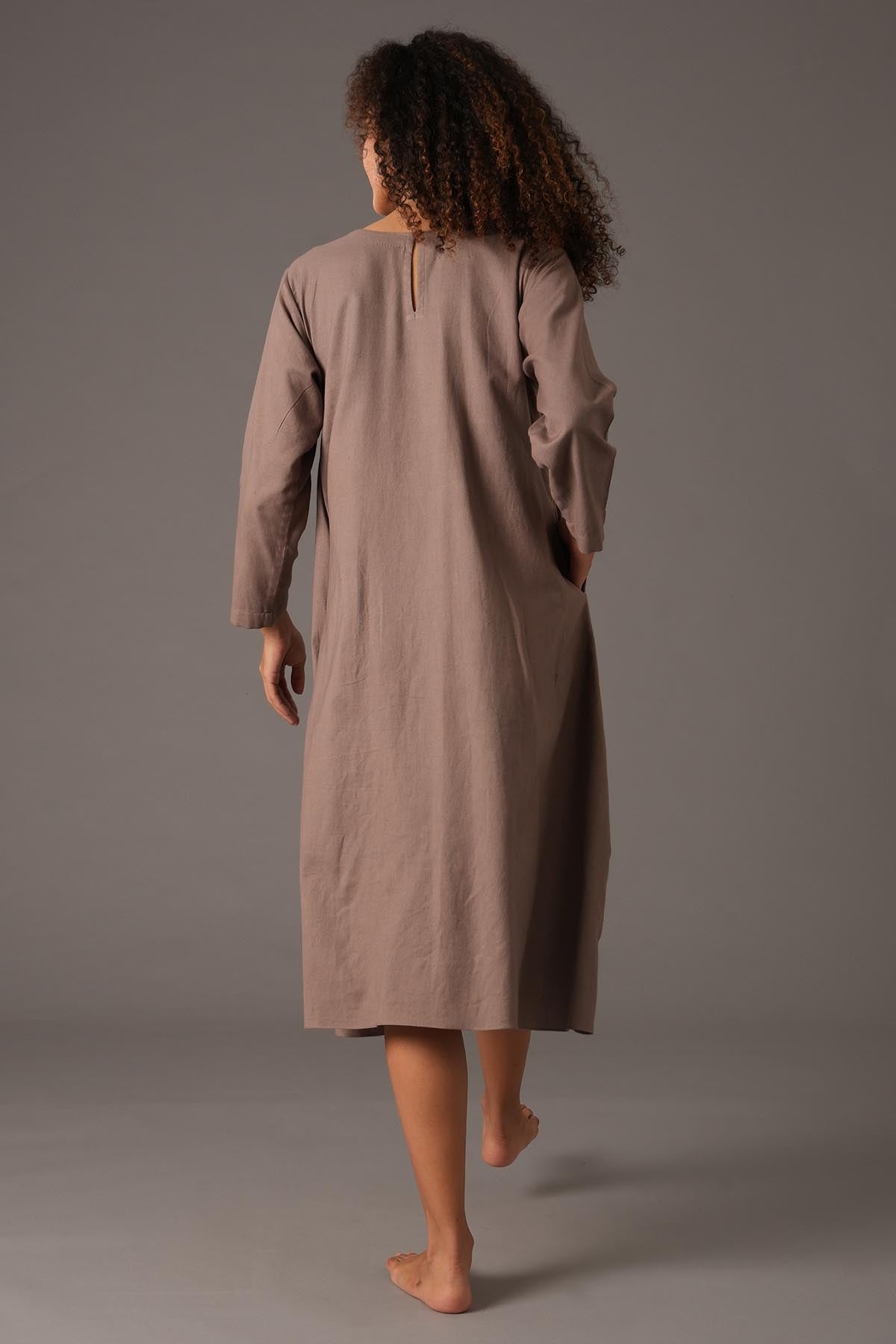 Greige Embroidered Midi Dress