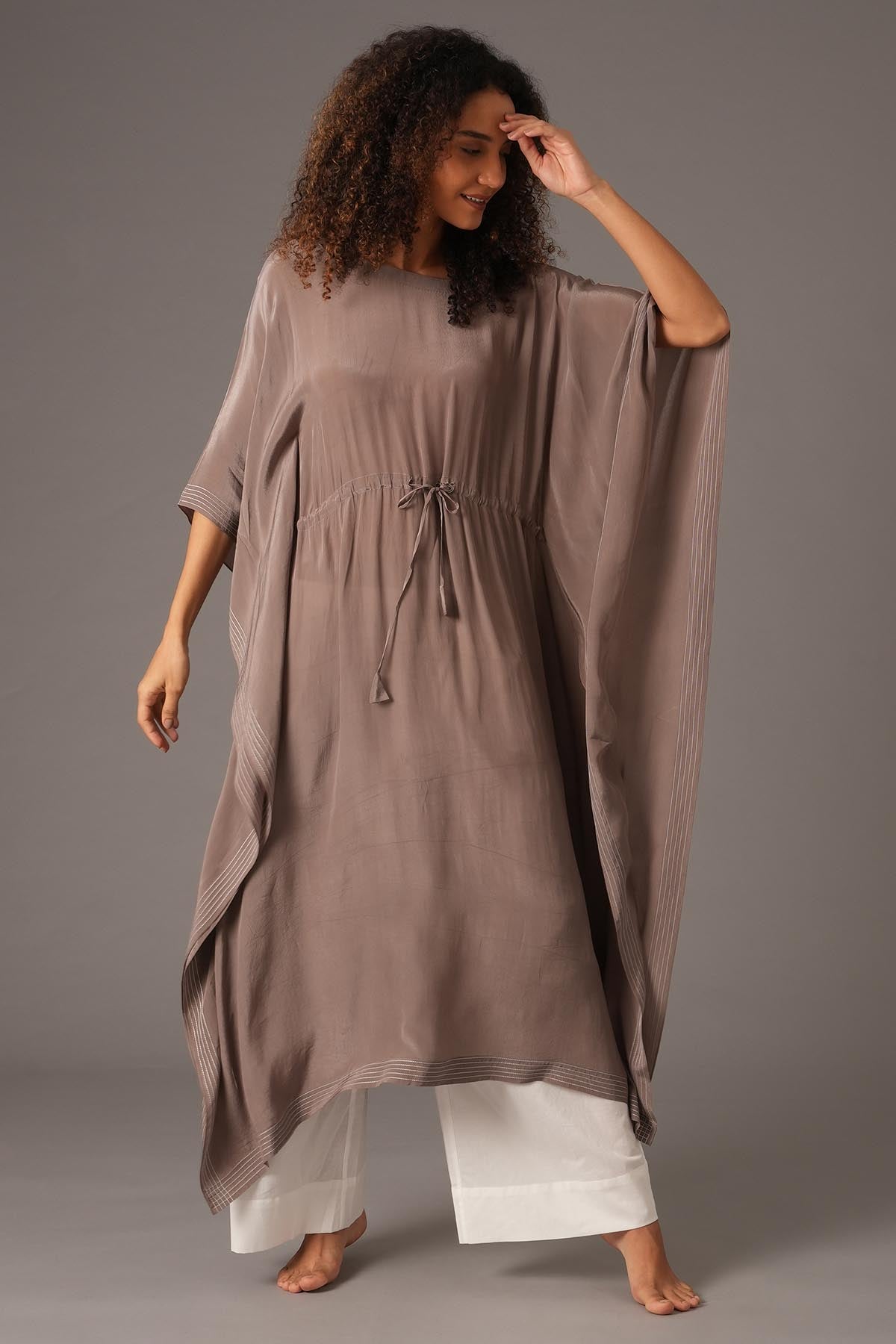 Buy Designer Greige Round Neck Kaftan & Pants Online