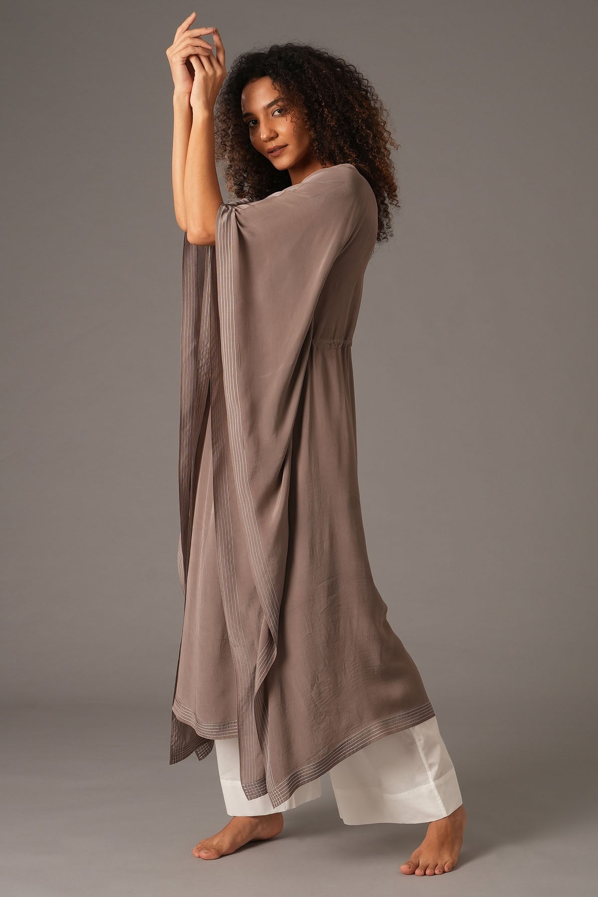 Greige Round Neck Kaftan & Pants