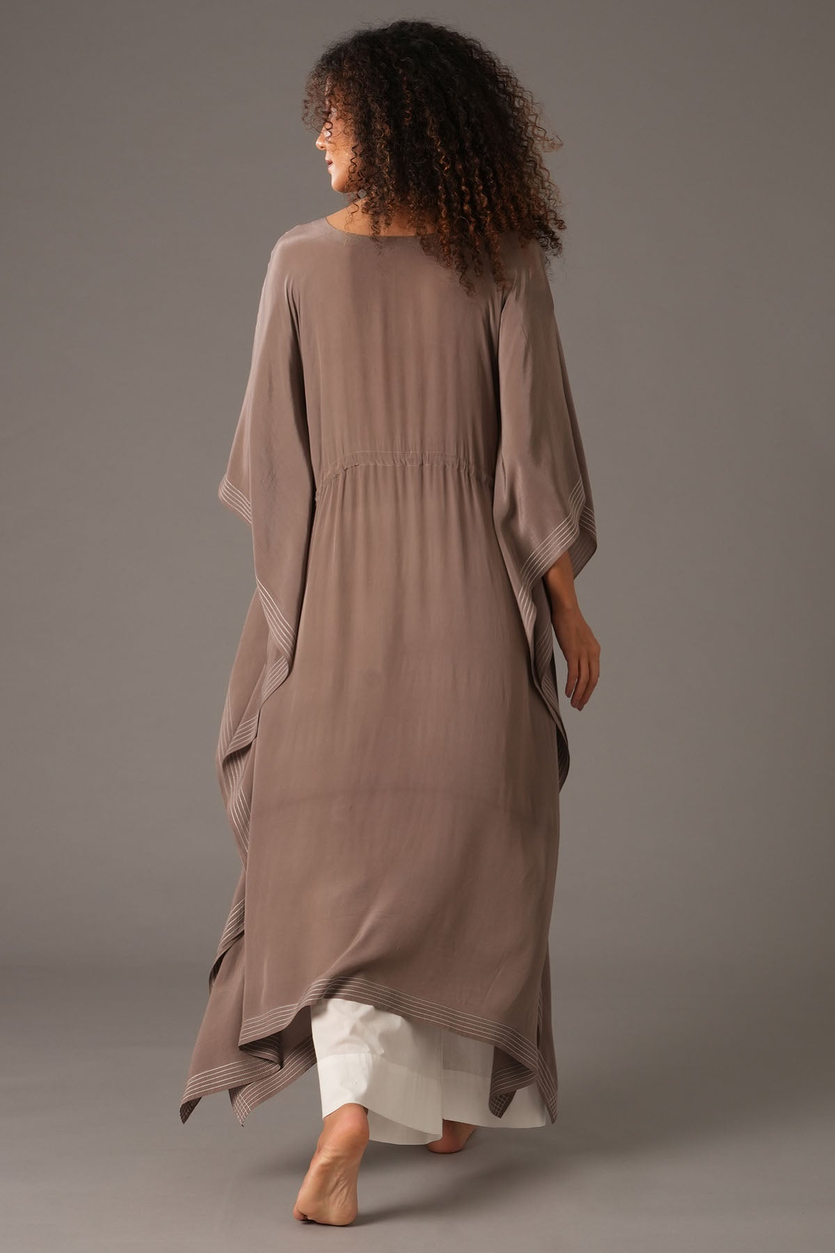 Greige Round Neck Kaftan & Pants