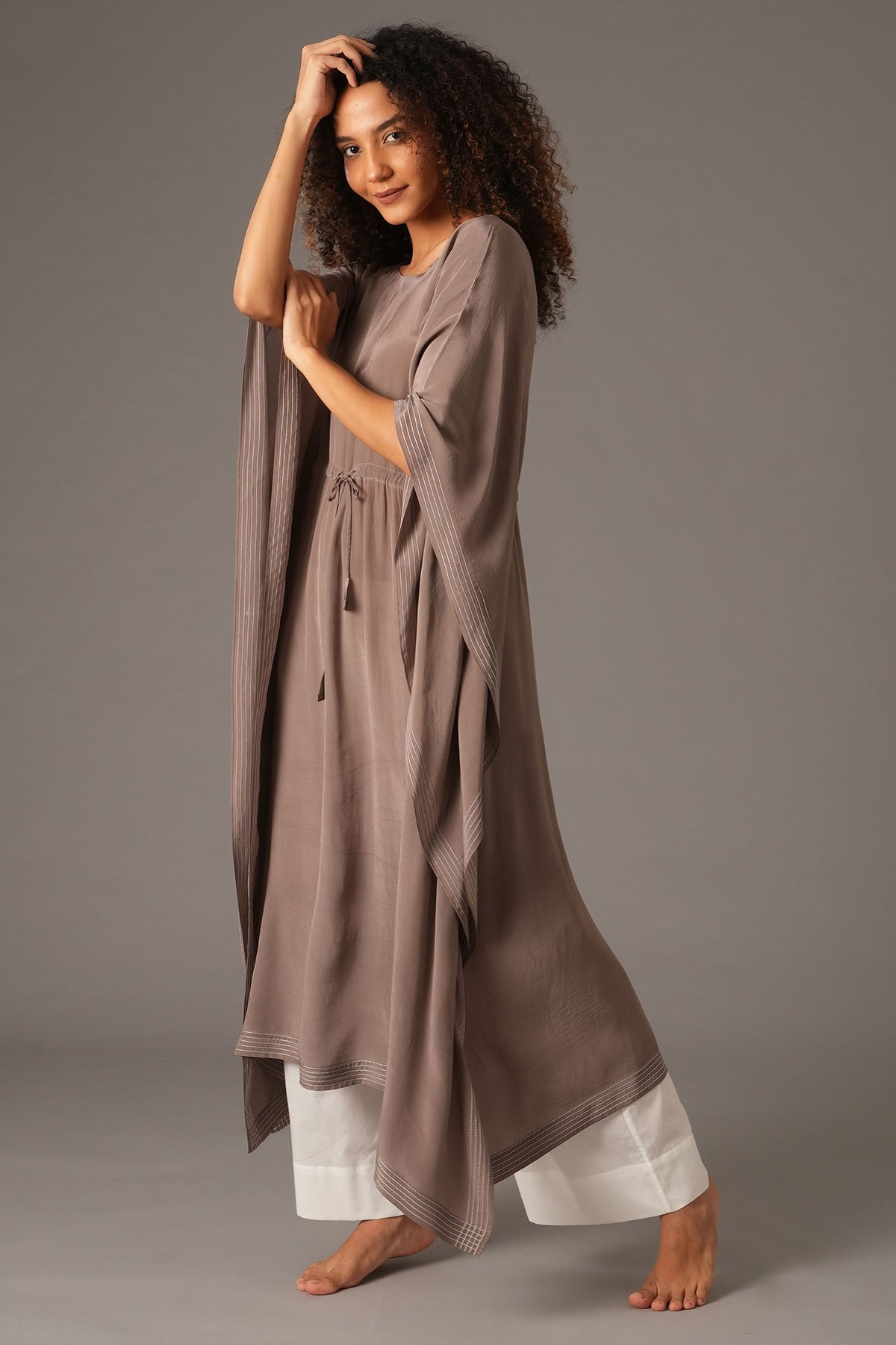 Greige Round Neck Kaftan & Pants