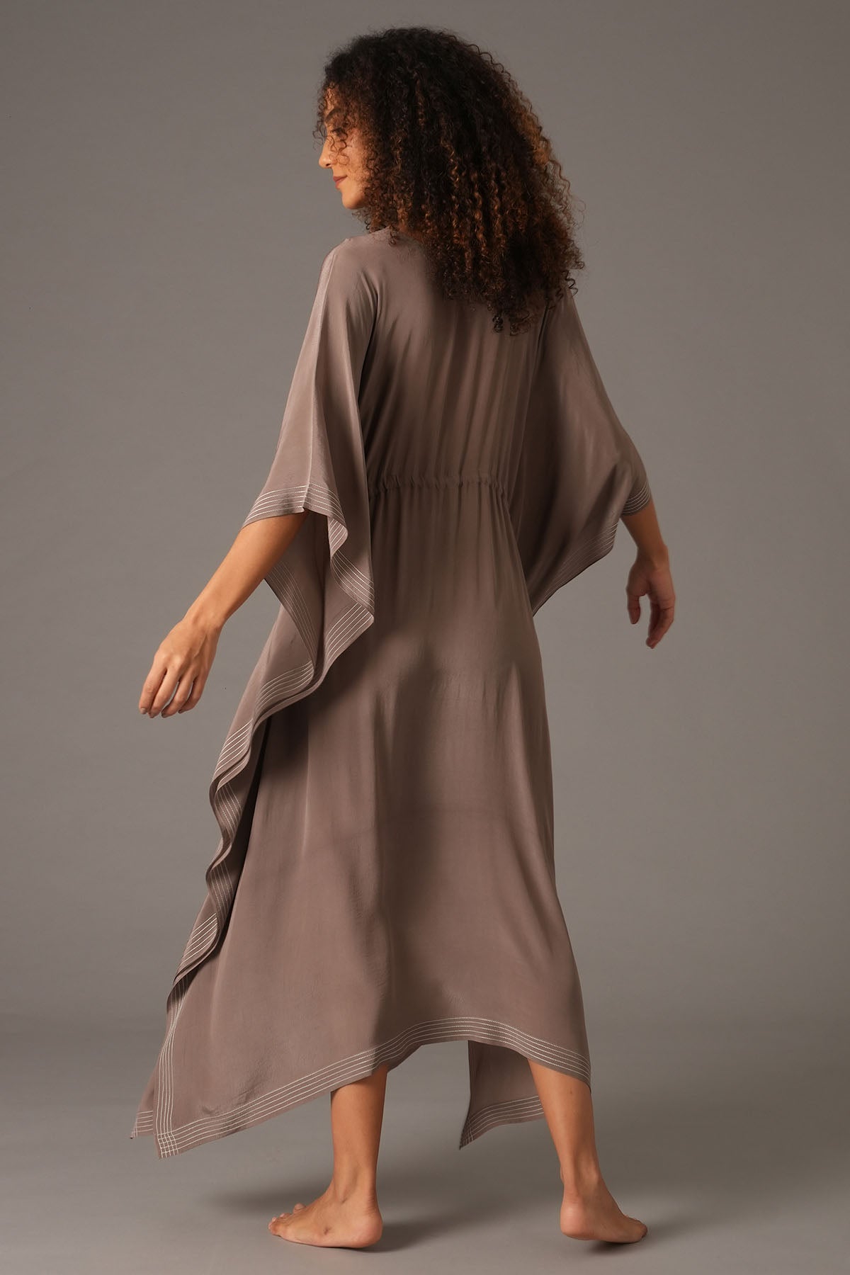 Greige Round Neck Tie-Up Kaftan