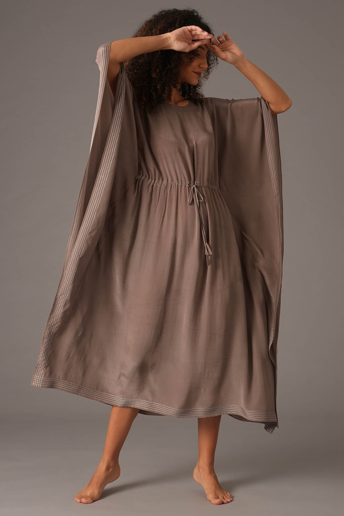 Greige Round Neck Tie-Up Kaftan