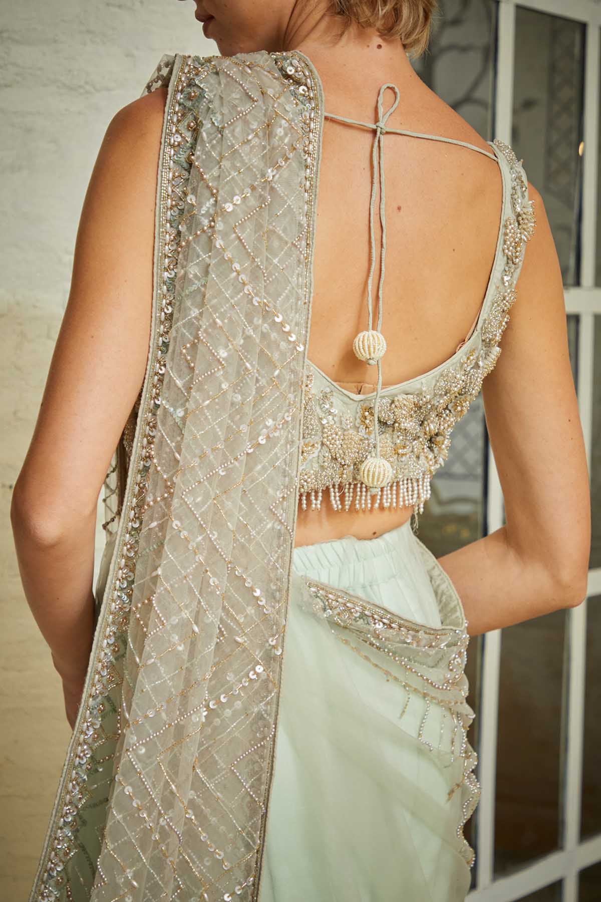 Greish White Embroidered Saree Set