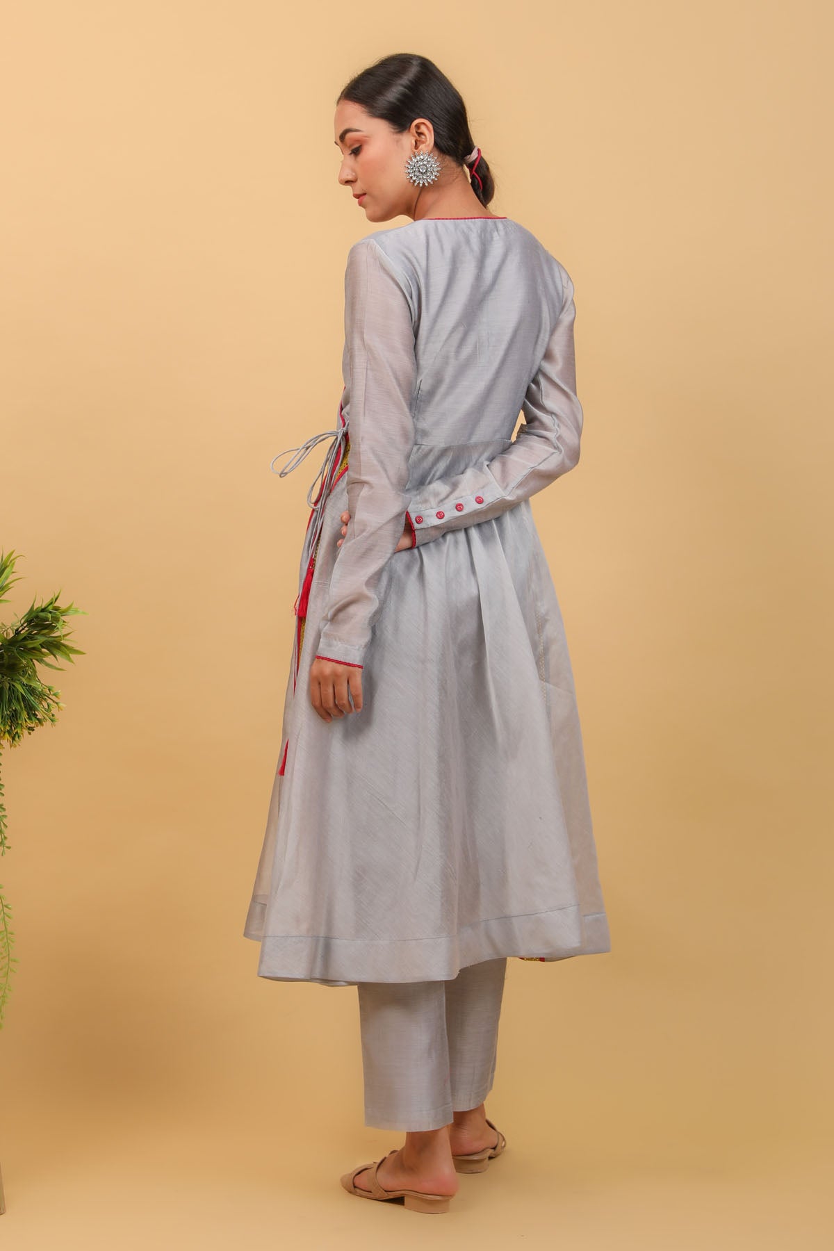 Grey Angrakha Style Anarkali Set