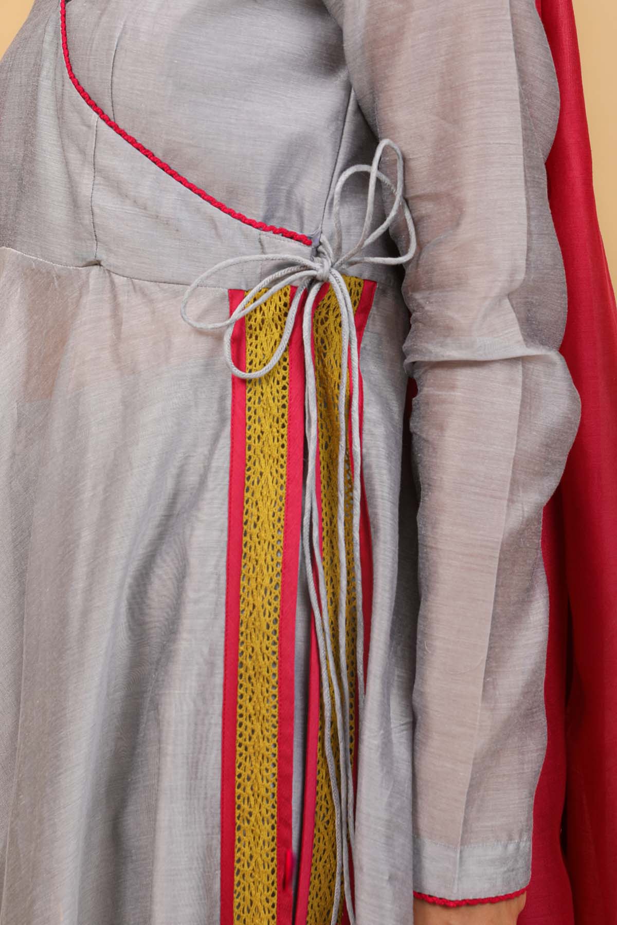 Grey Angrakha Style Anarkali Set