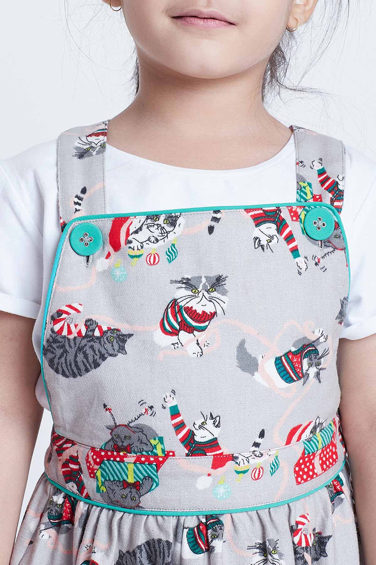 Grey Cat Printed Straps Dress