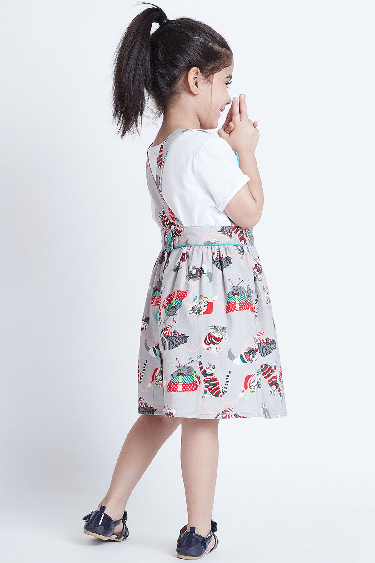 Grey Cat Printed Straps Dress