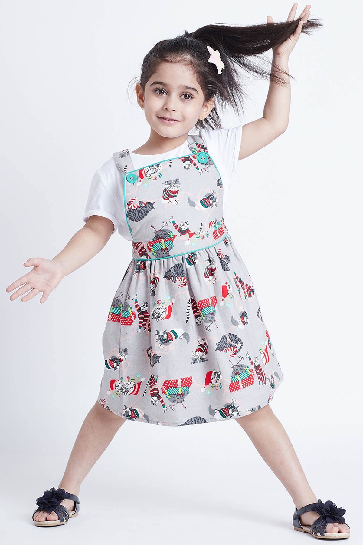 Grey Cat Printed Straps Dress