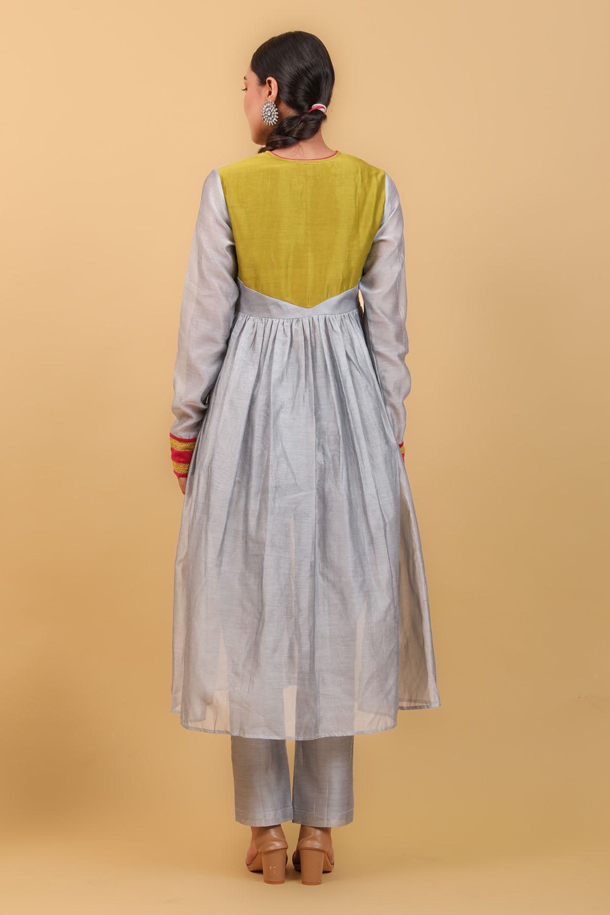 Grey Chanderi Anarkali & Pant Set
