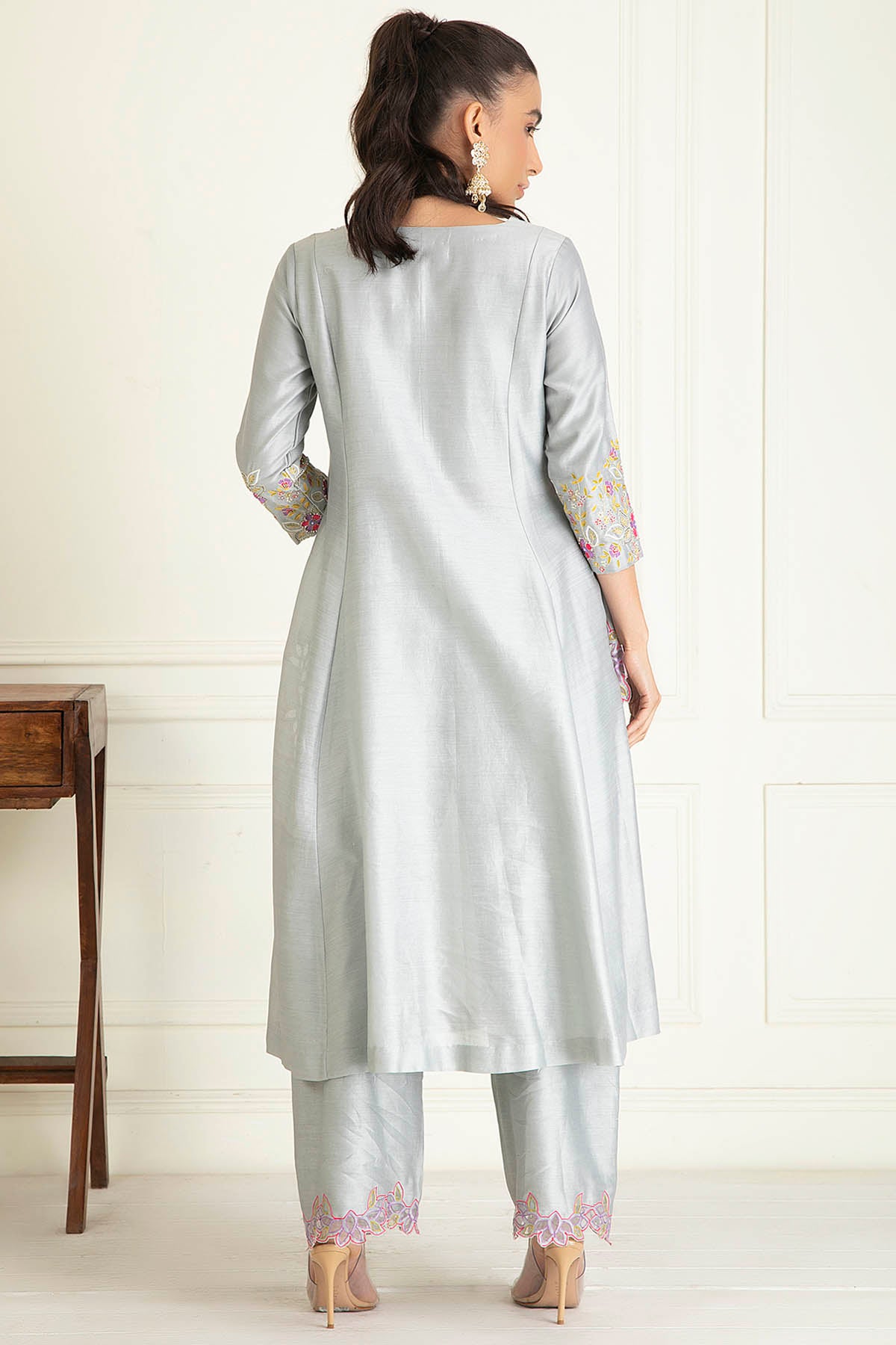 Grey Chanderi Beads Palazzo Set