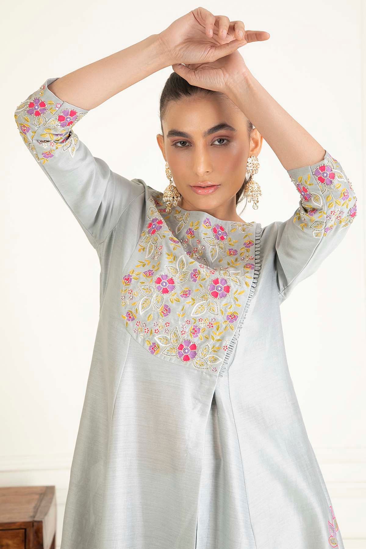 Grey Chanderi Beads Palazzo Set