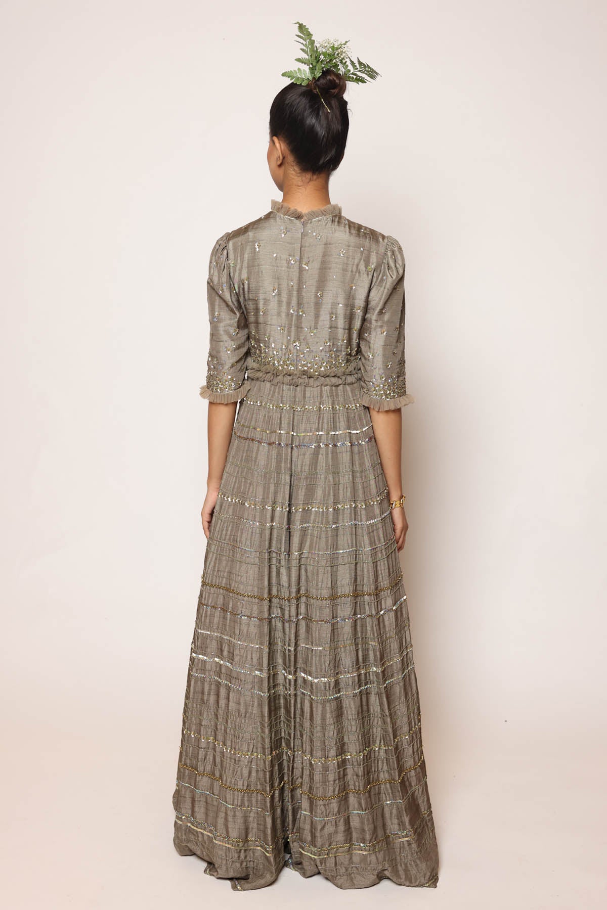 Grey Close Neck Sequins Dress