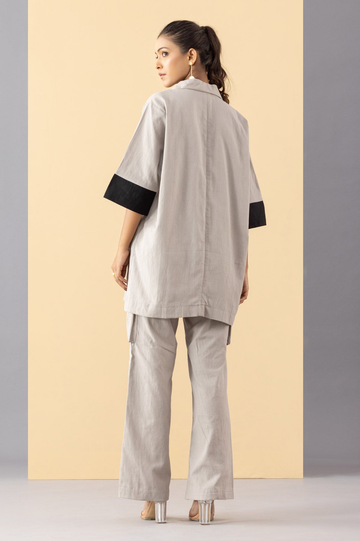 Grey Cotton Blazer Set