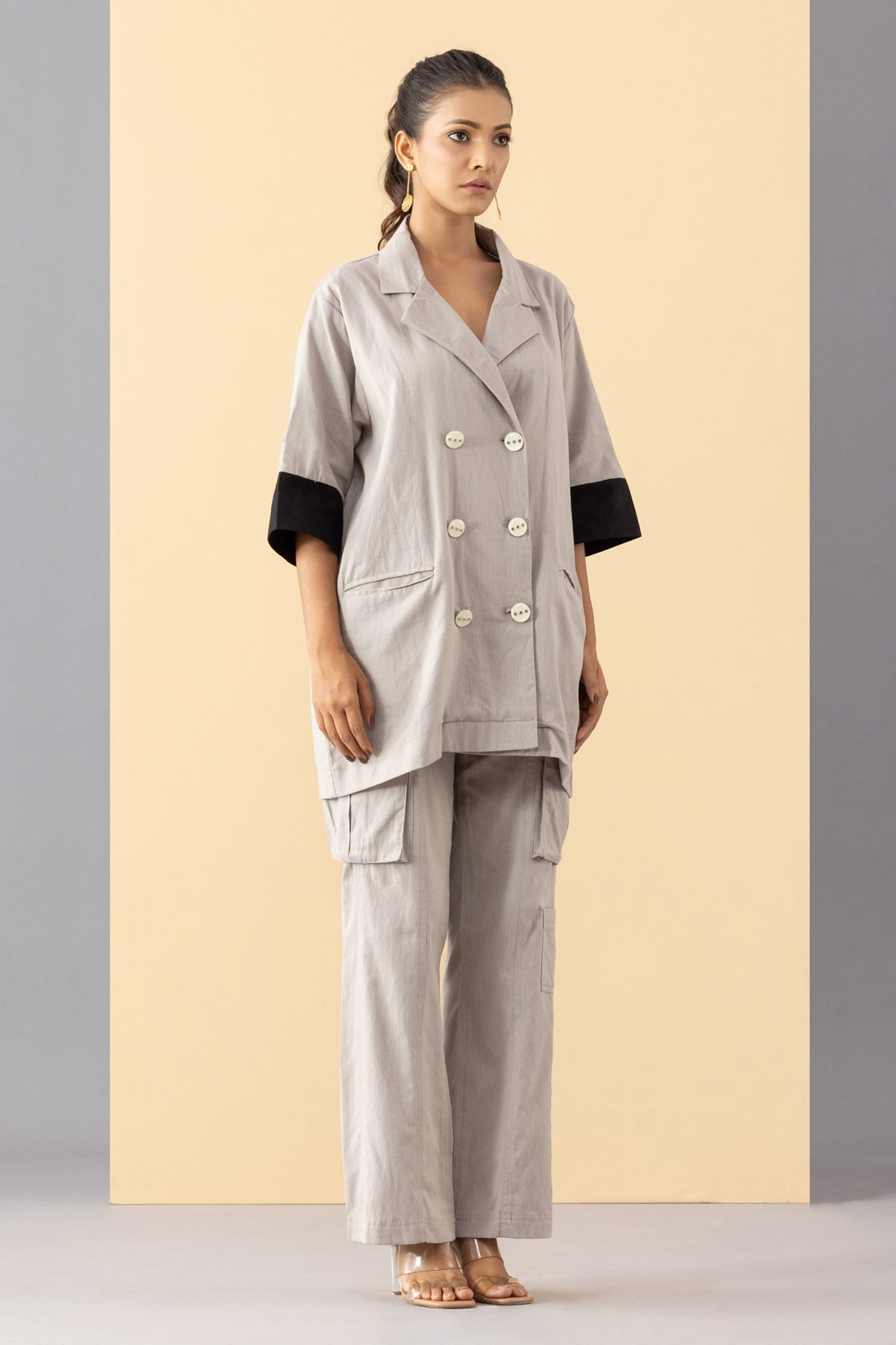 Grey Cotton Blazer Set