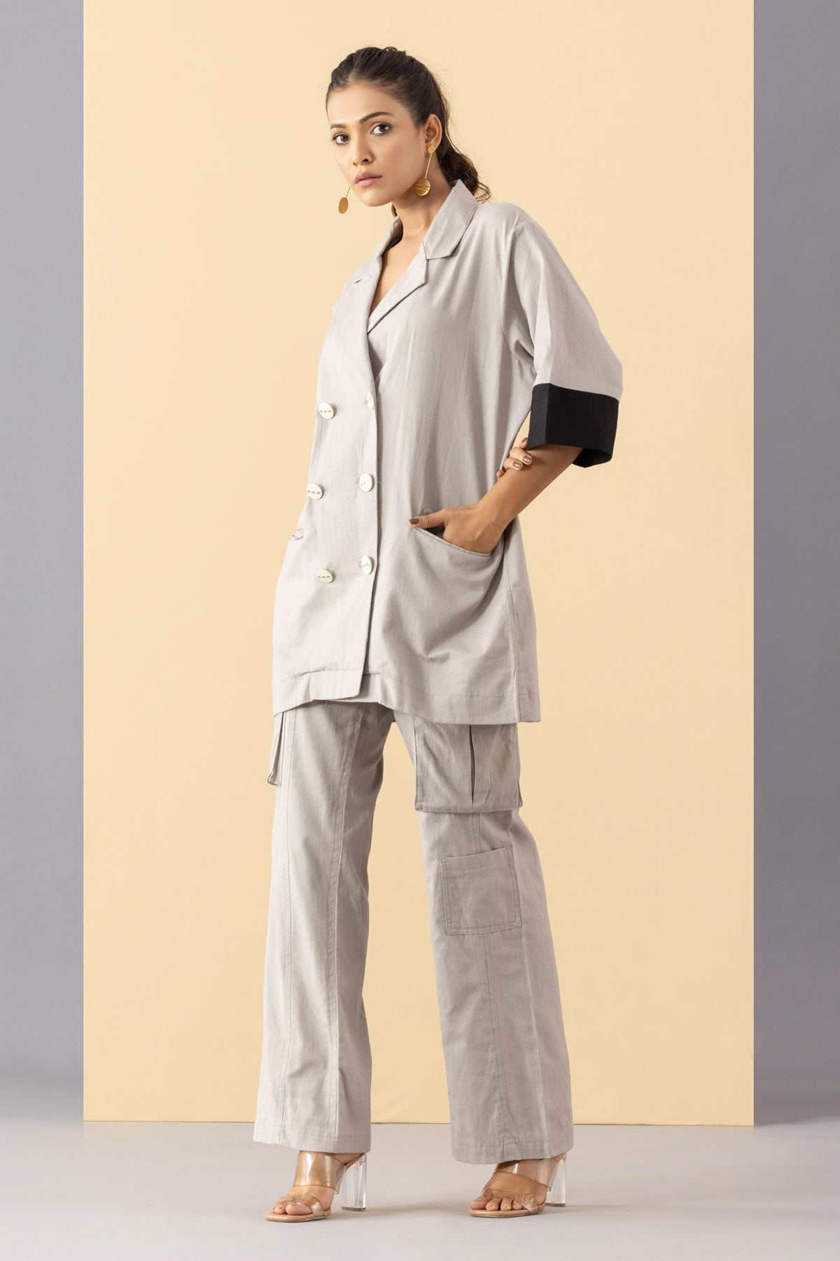 Grey Cotton Blazer Set