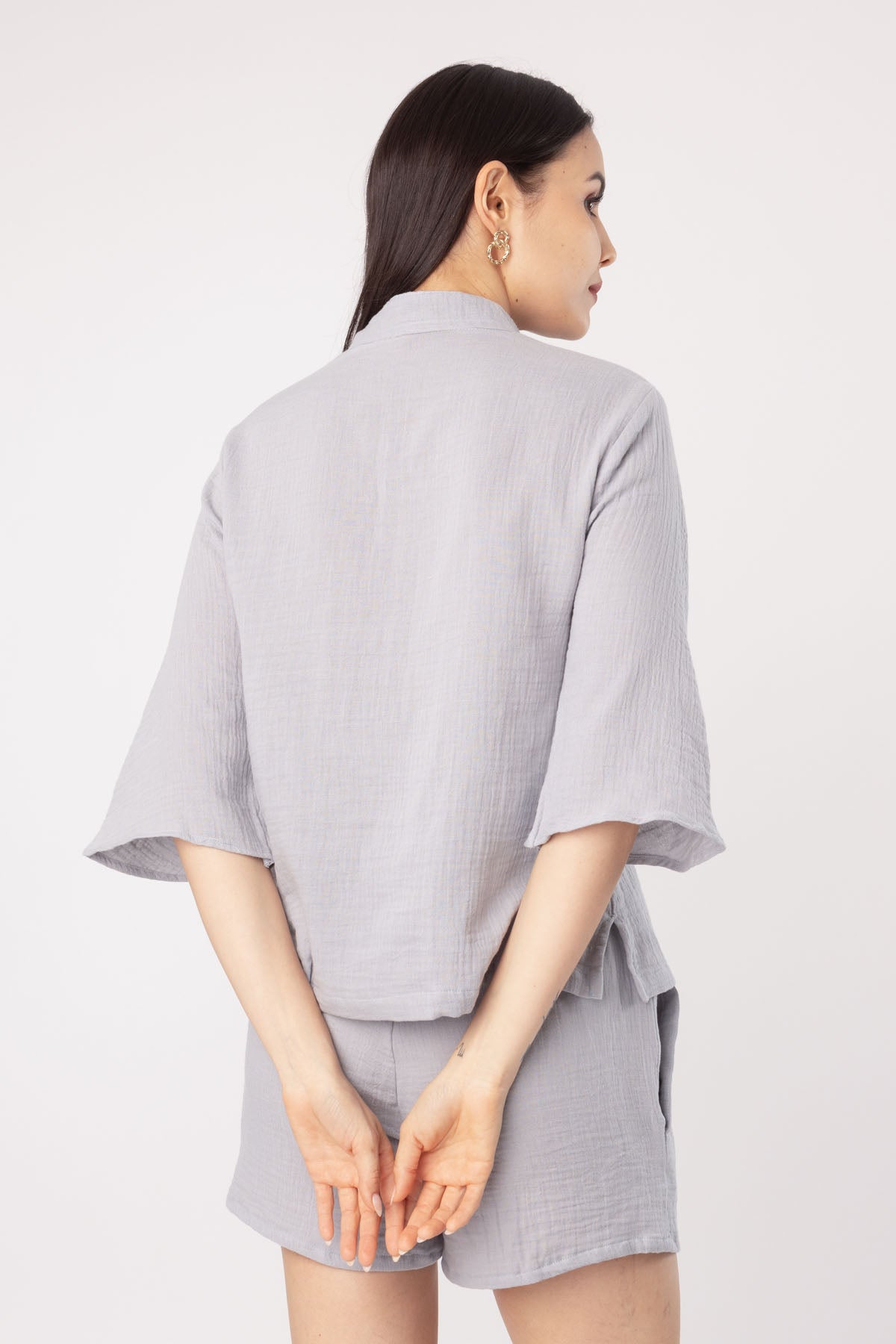 Grey Cotton Blend Shorts Set