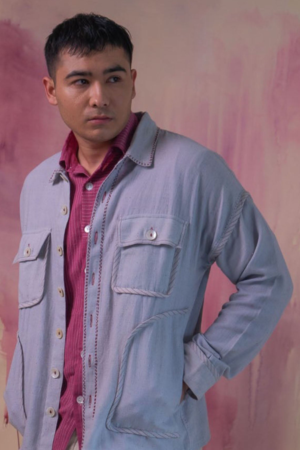 Grey Cotton Jacket Co-ord Set