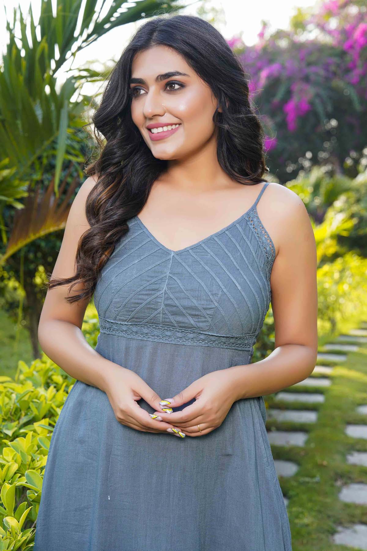 Grey Cotton Linen Maxi Dress