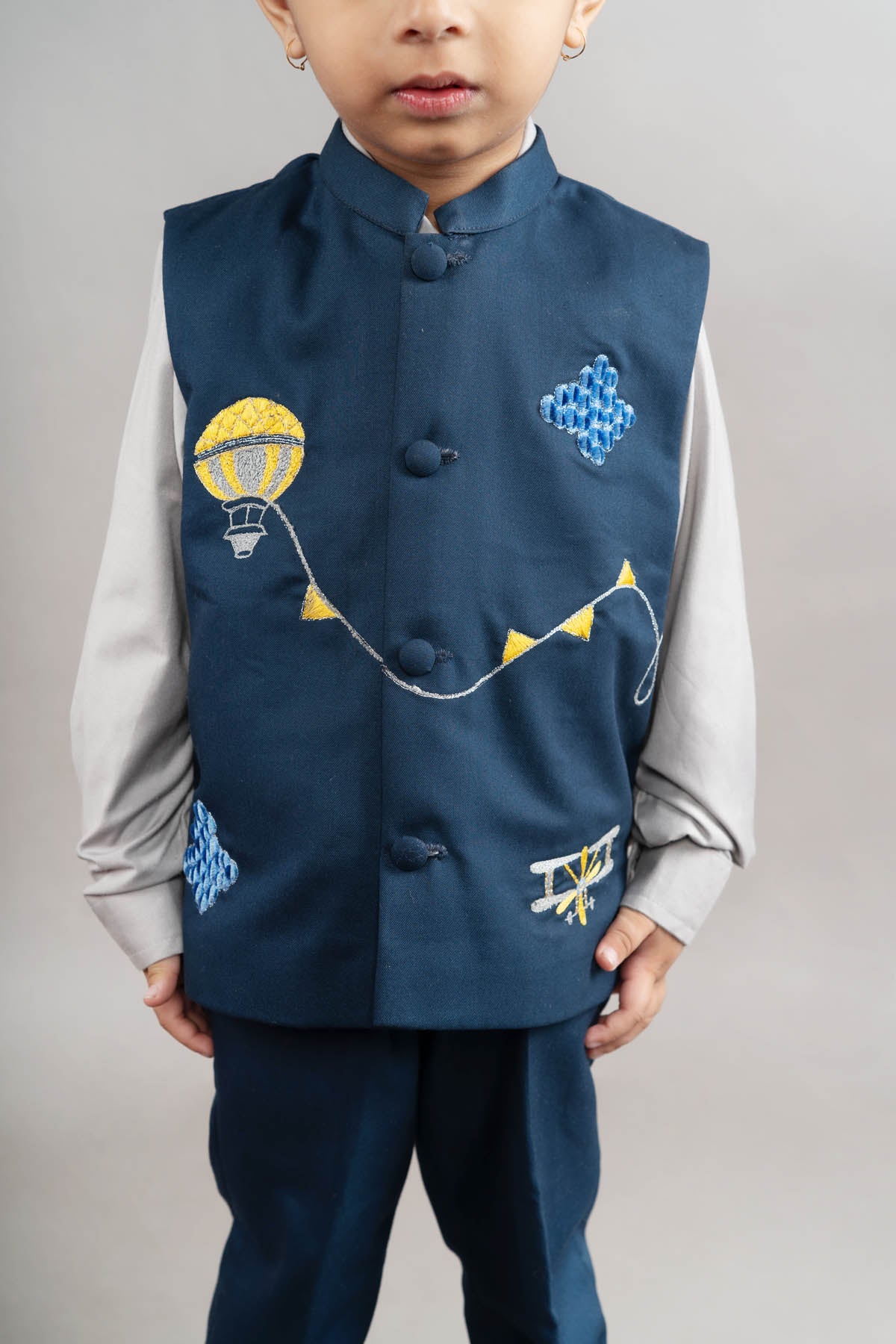 Grey Embroidered Bundi Set