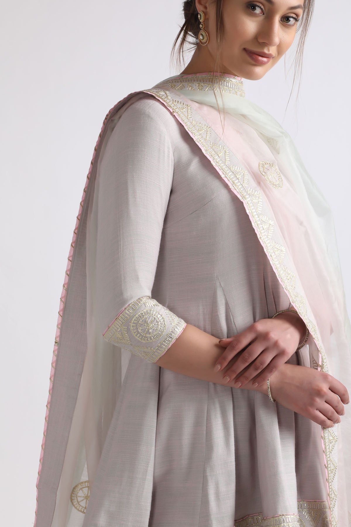 Grey Gota Embroidered Kurta Set