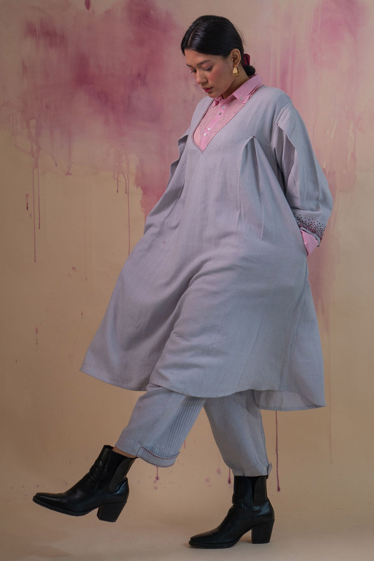 Grey Layered Dress & Pants