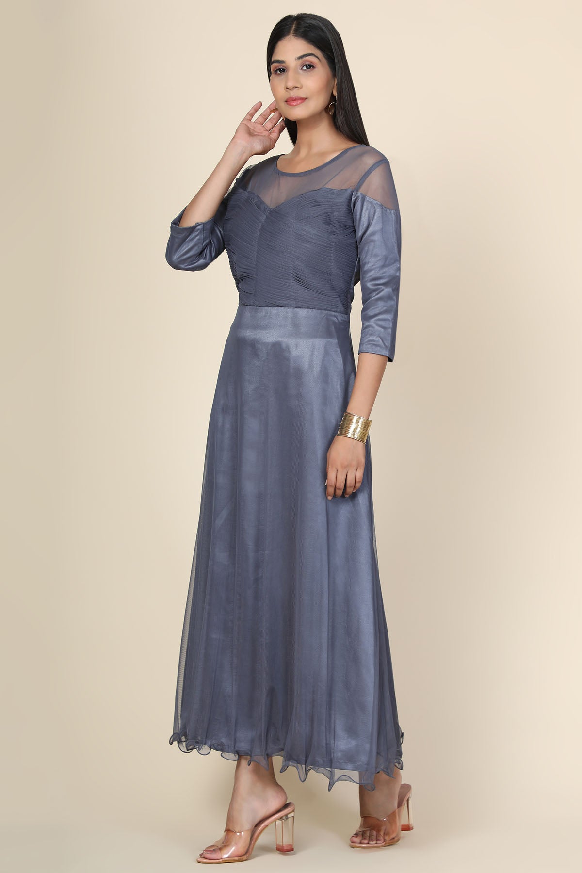 Grey Pleat Draped Gown