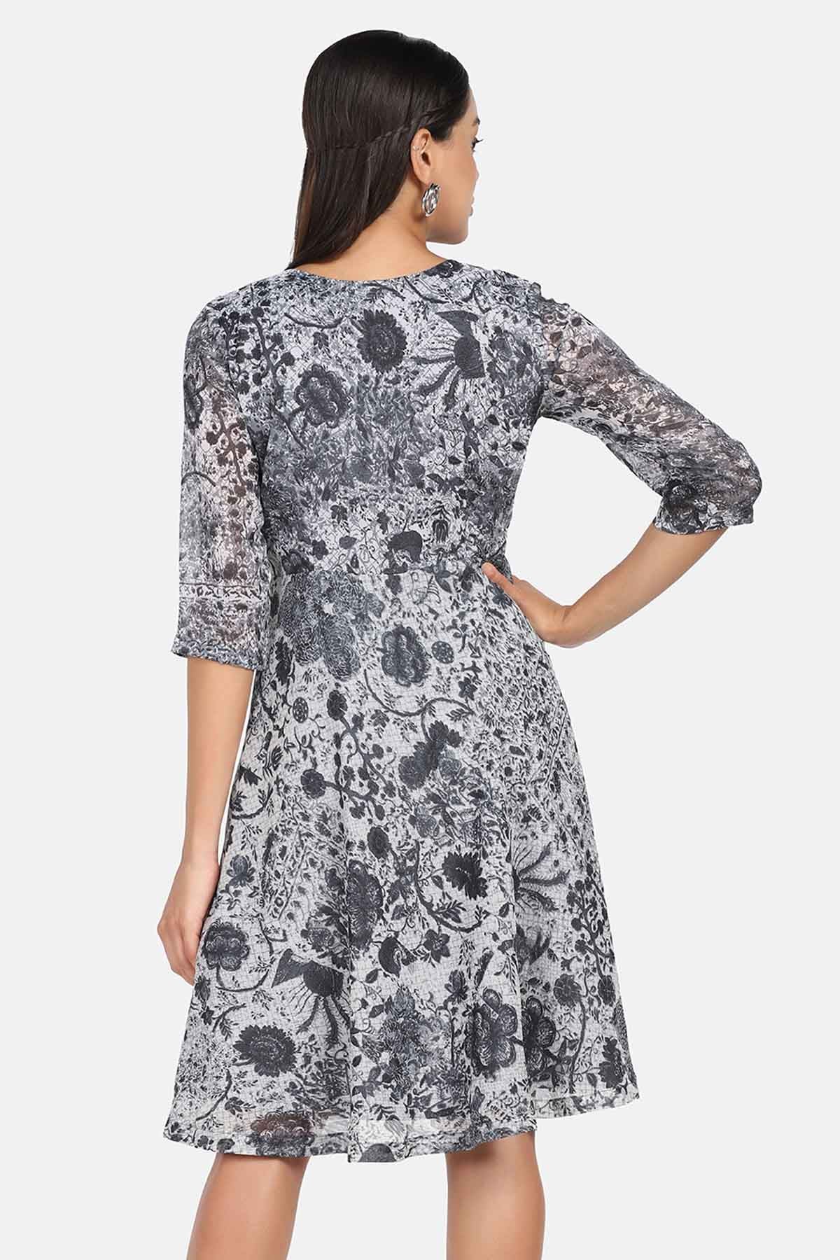 Grey Print Flare Dress