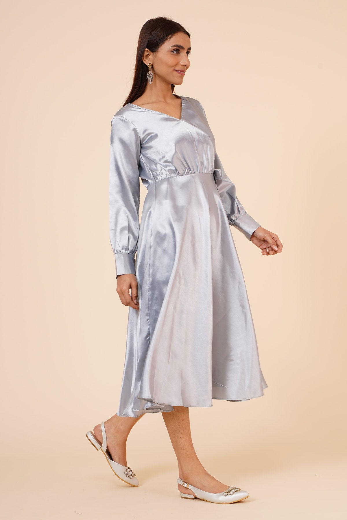 Grey Ribbon Drape Dress
