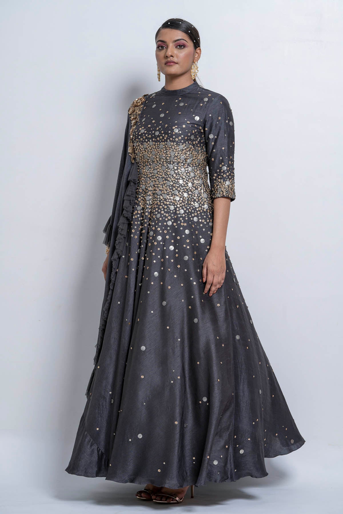 Grey Sequins Anarkali Gown