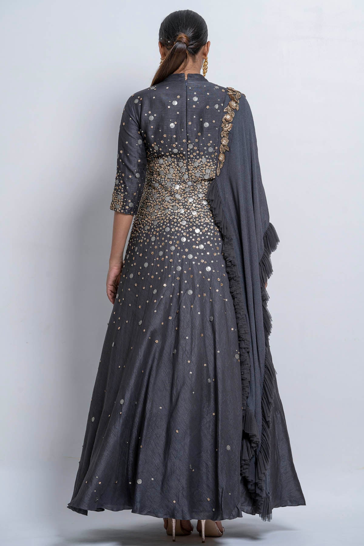 Grey Sequins Anarkali Gown