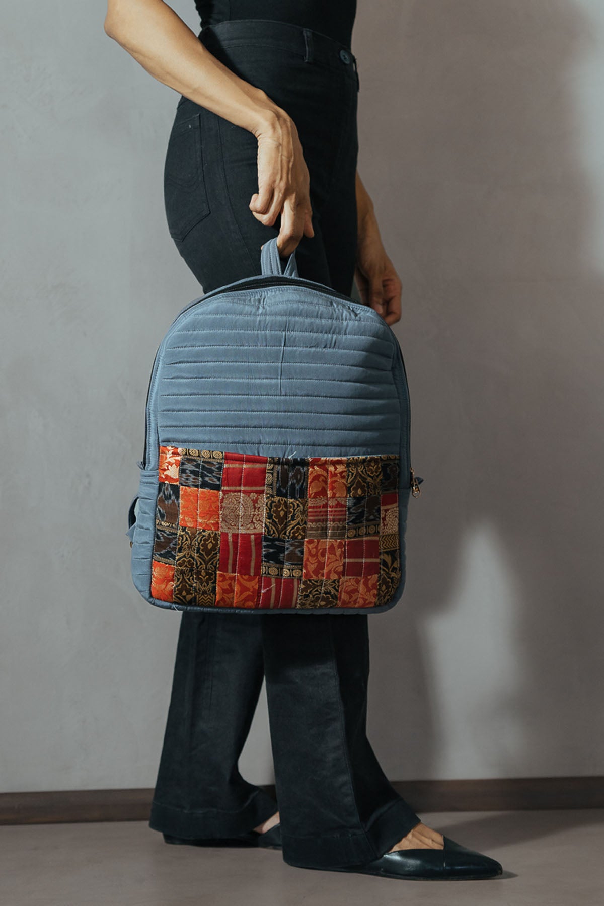 Grey Silk Godhadi Patchwork Bag