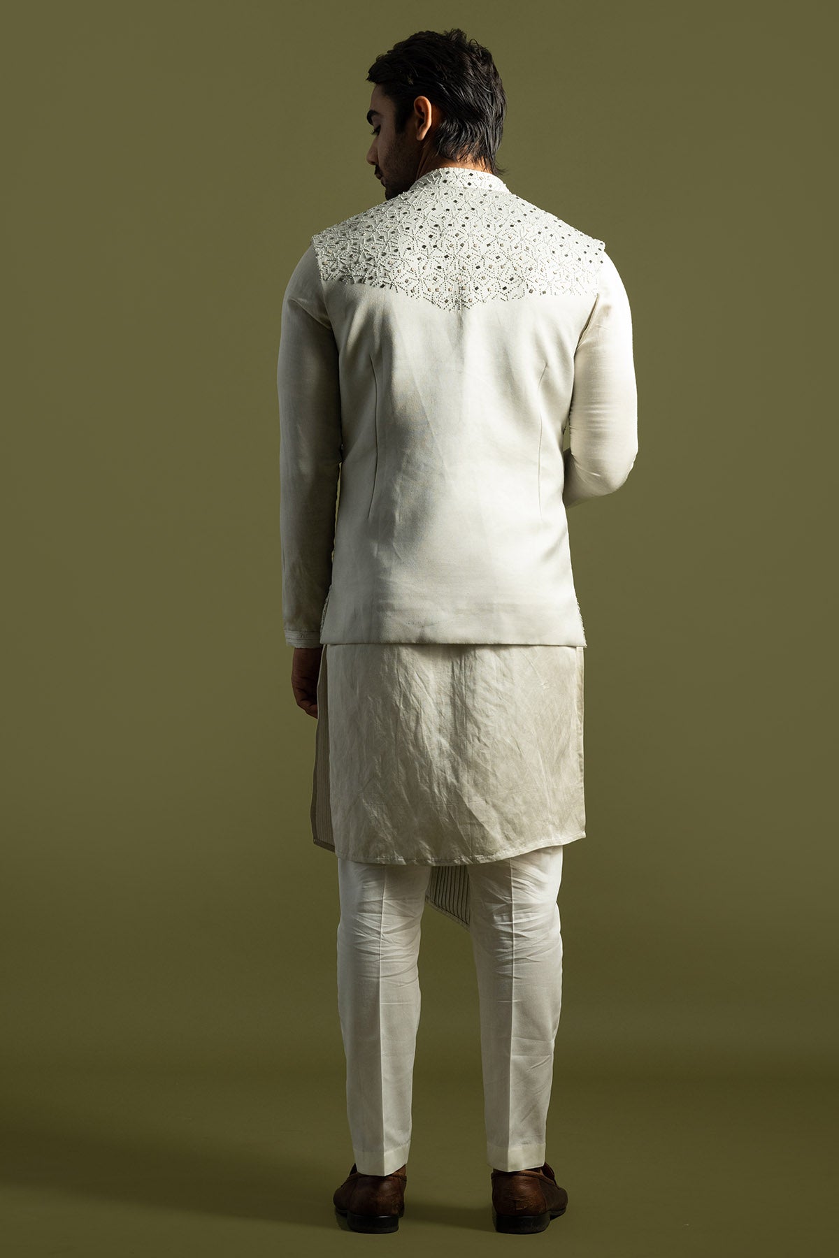 Grey Abstract Bundi Kurta Set