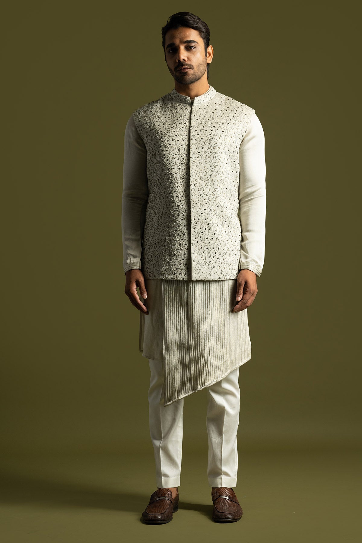Buy Grey Abstract Bundi Kurta Set for men by Paarsh Atelier online available at scrollnshops