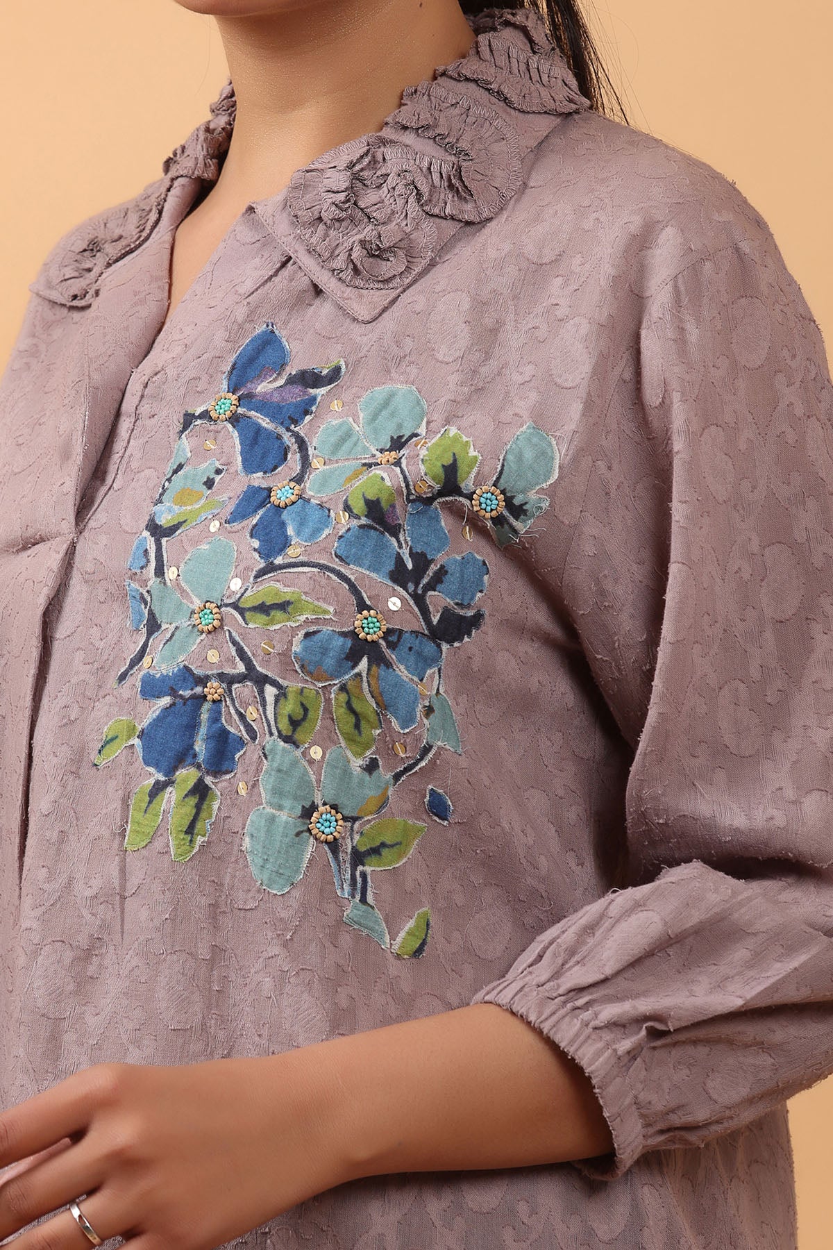 Grey Applique Embroidered Top