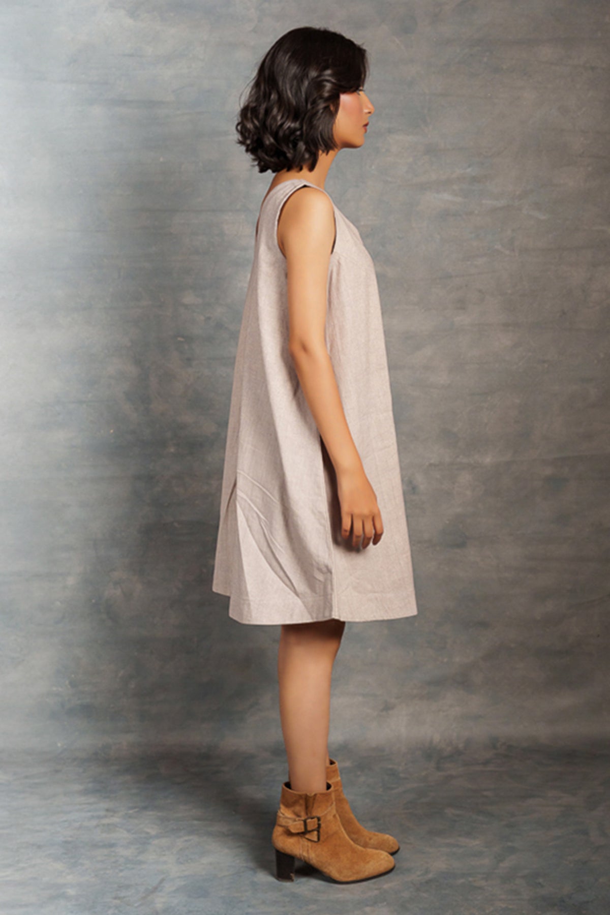 Grey Applique Work Mini Dress