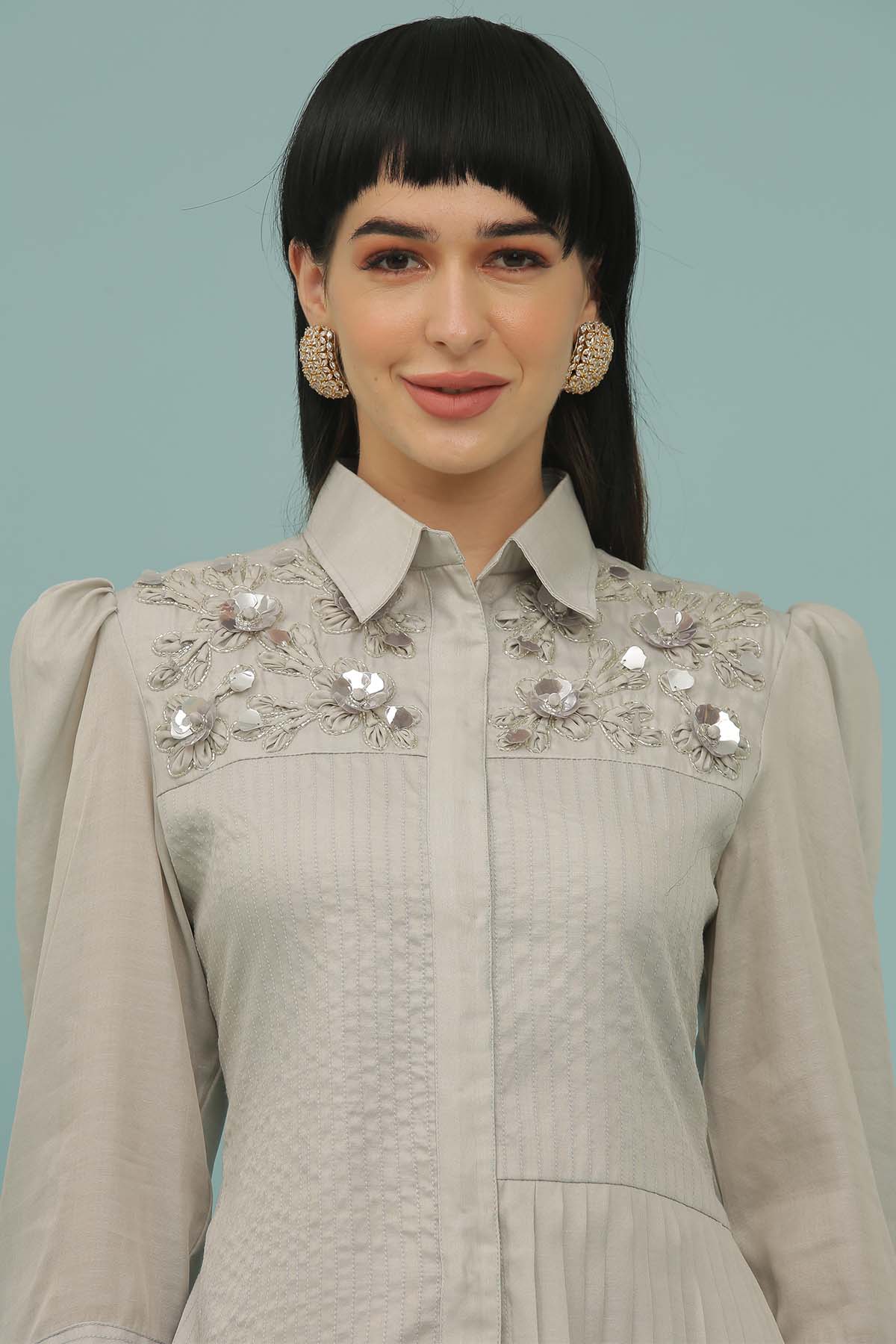 Grey Asymmetrical Shirt Dress