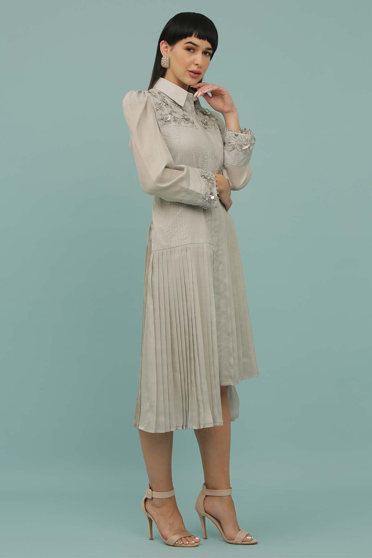 Grey Asymmetrical Shirt Dress