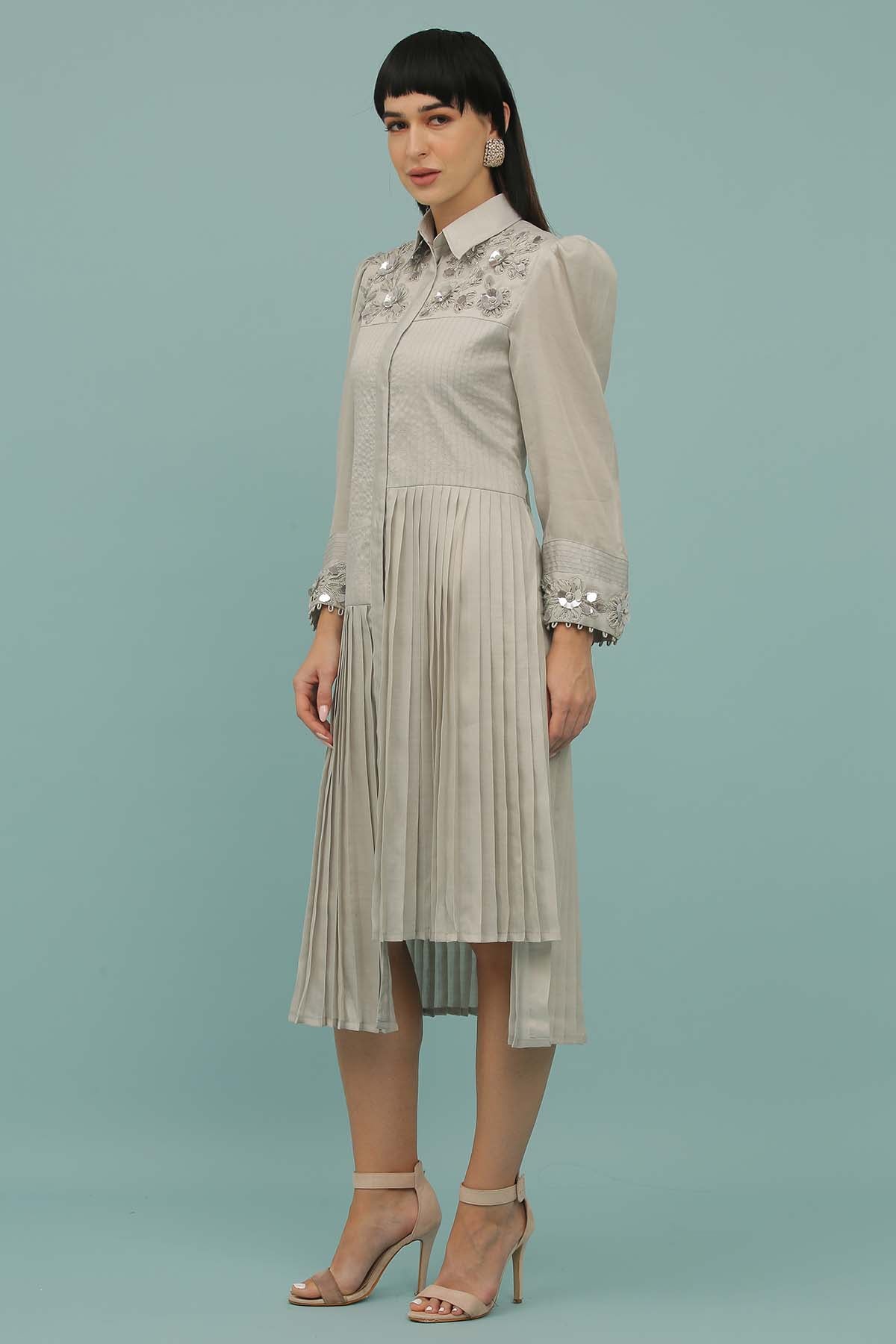 Grey Asymmetrical Shirt Dress