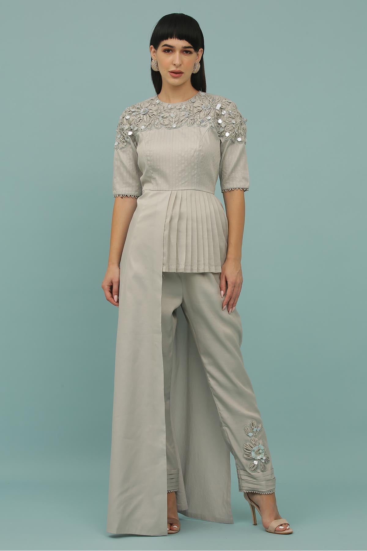 Buy Grey Asymmetrical Top & Pants by Sejal Kamdar for women online at ScrollnShops