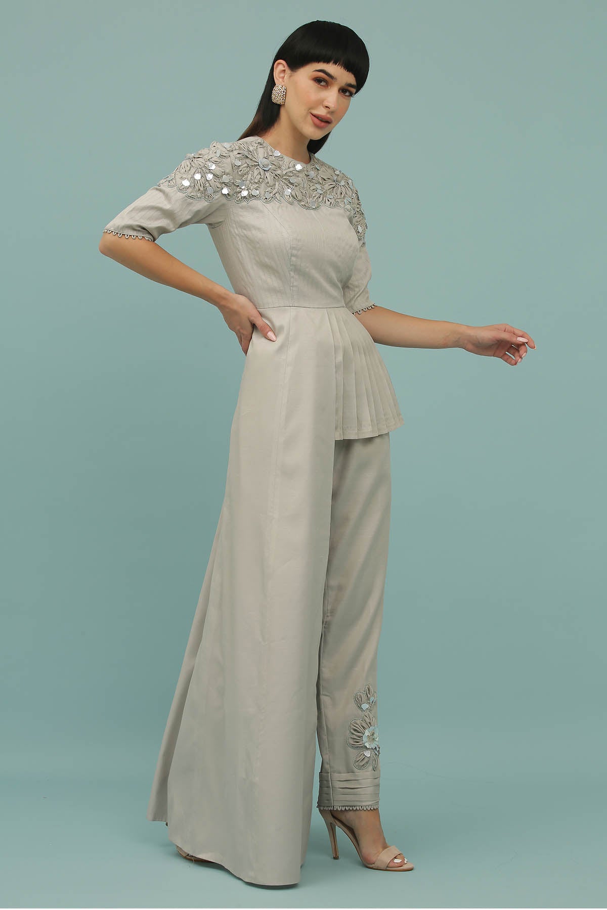 Grey Asymmetrical Top & Pants