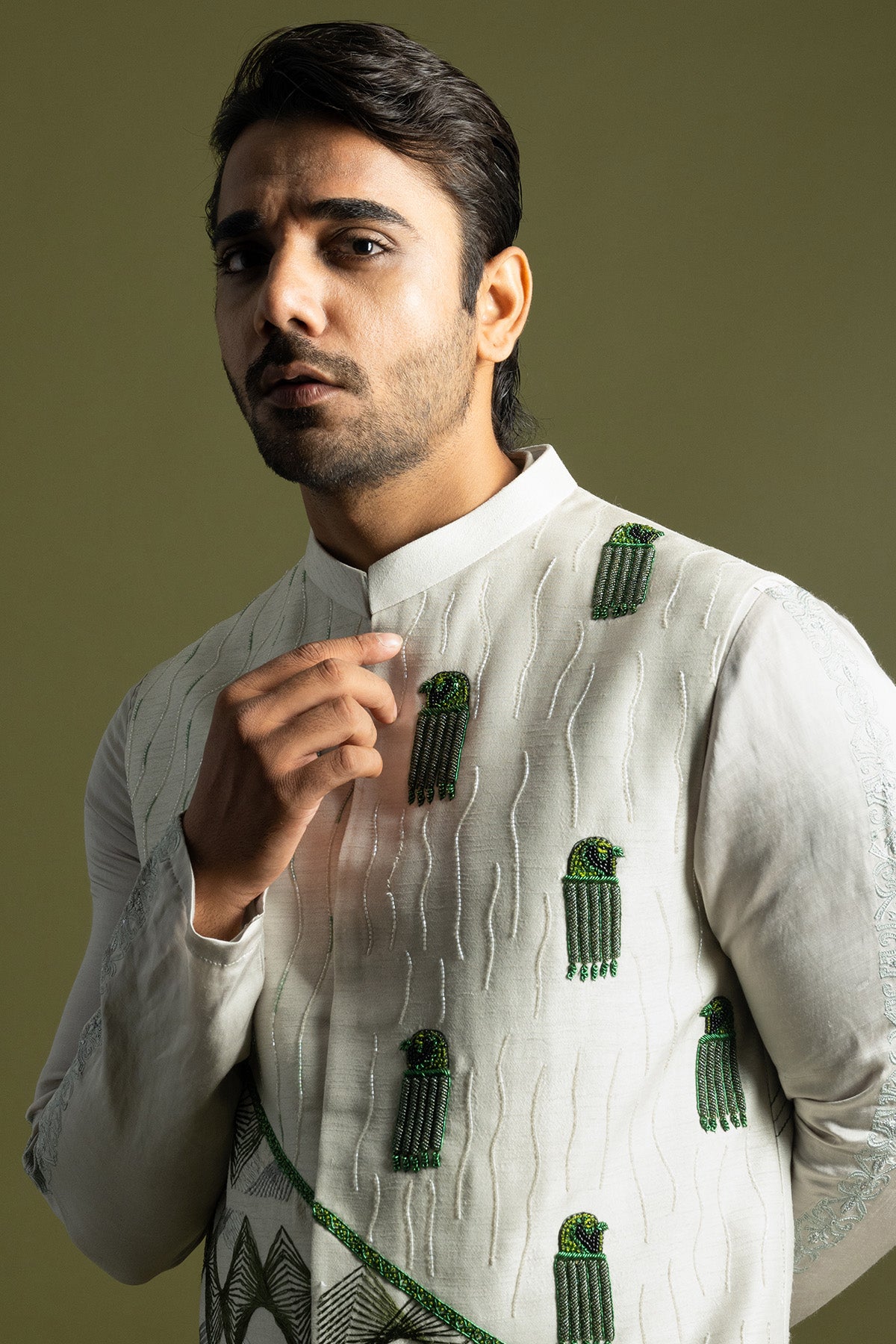 Grey Bamberg Silk Bundi Jacket